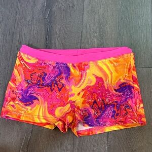 Capezio Pink & Orange Marble-Print Dance Shorts size large